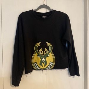 Long Sleeve Black Cropped Milwaukee Bucks Crewneck in Excellent Condition
